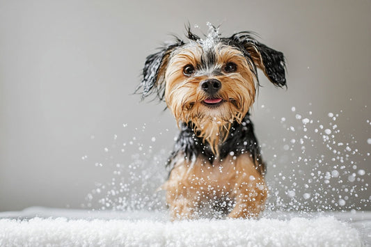 a yorkie just finished grooming