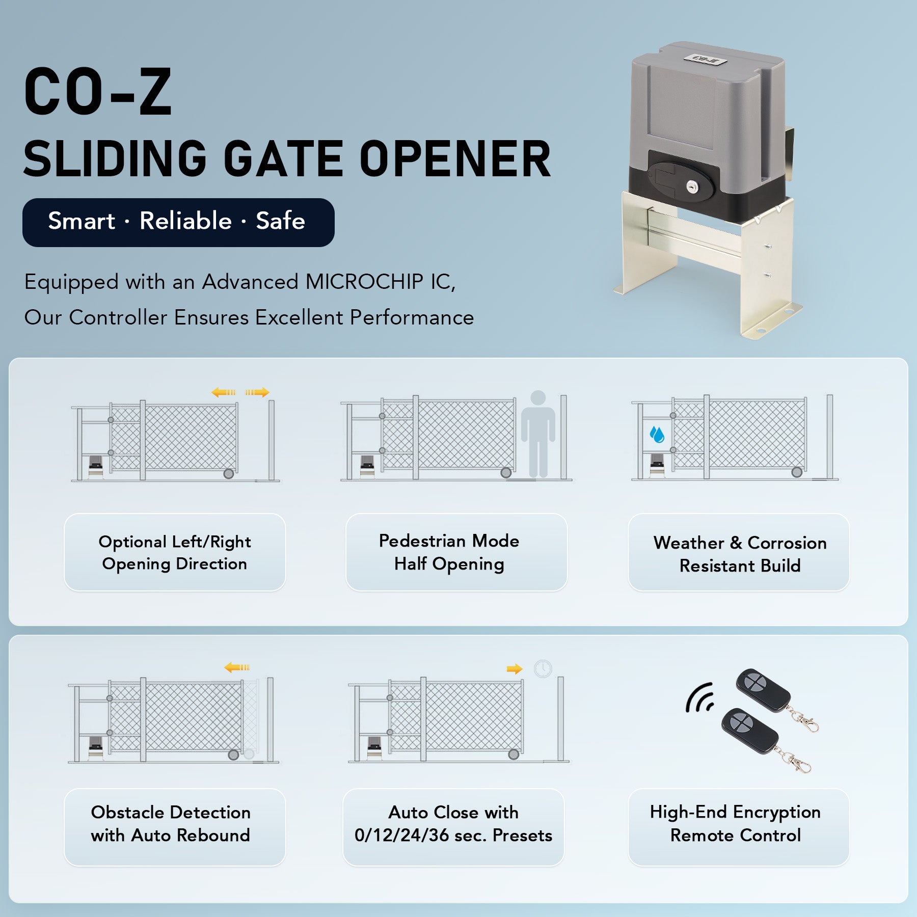 CO-Z Automatic Sliding Gate Opener Kit with 280W Motor for 1400lb 40ft