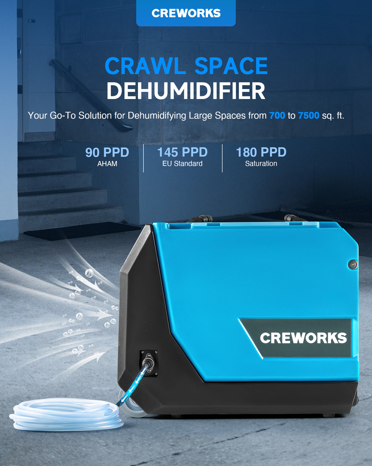 CO-Z Creworks 180 PPD crawlspace dehumidifier with pump