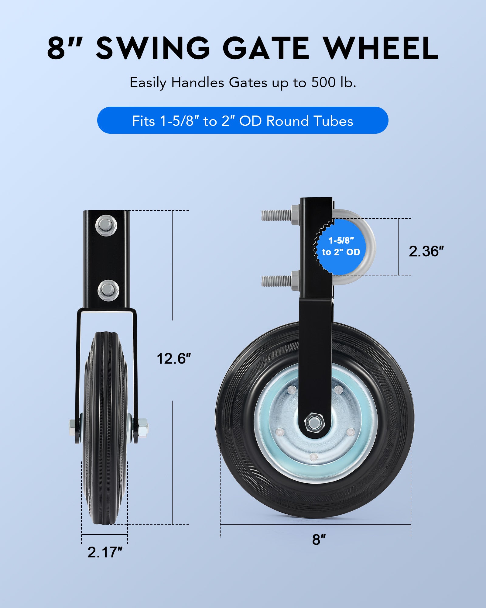 CO-Z 8 inch heavy duty swing gate wheels support