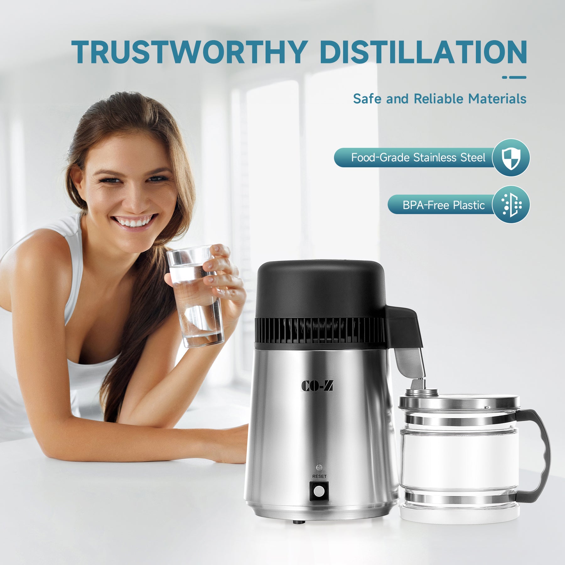CO-Z Grey 1.1 Gallon Water Distiller, Distilled Water Maker