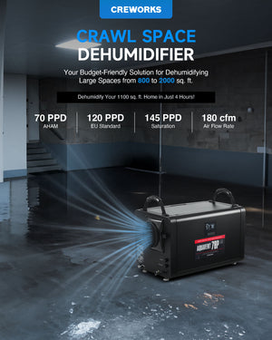 CREWORKS Authorized Commercial Dehumidifier, 145 PPD with Water Pump for Basement, Garage & More