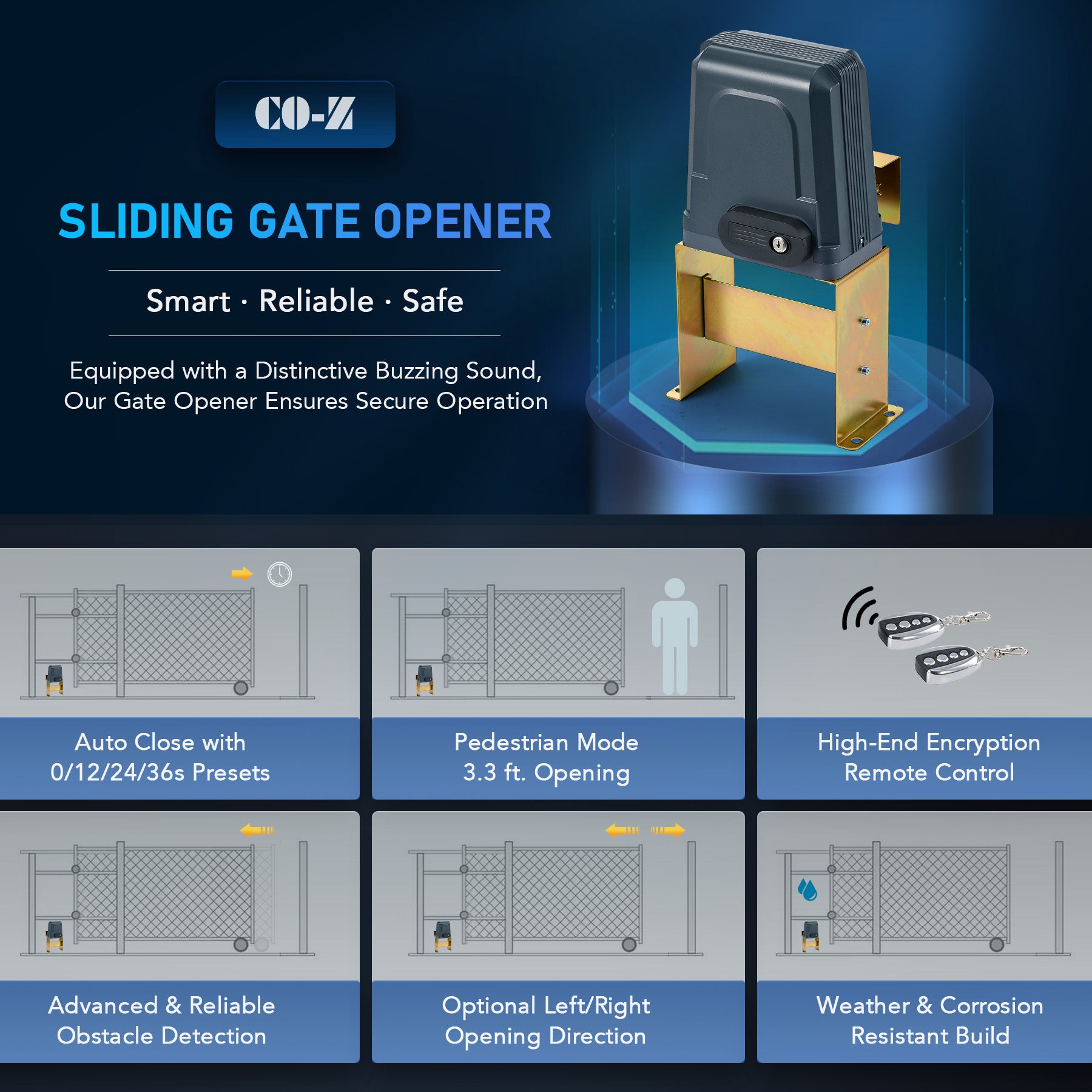 CO-Z Sliding Gate Opener Kit for Doors up to 1400lb 40ft