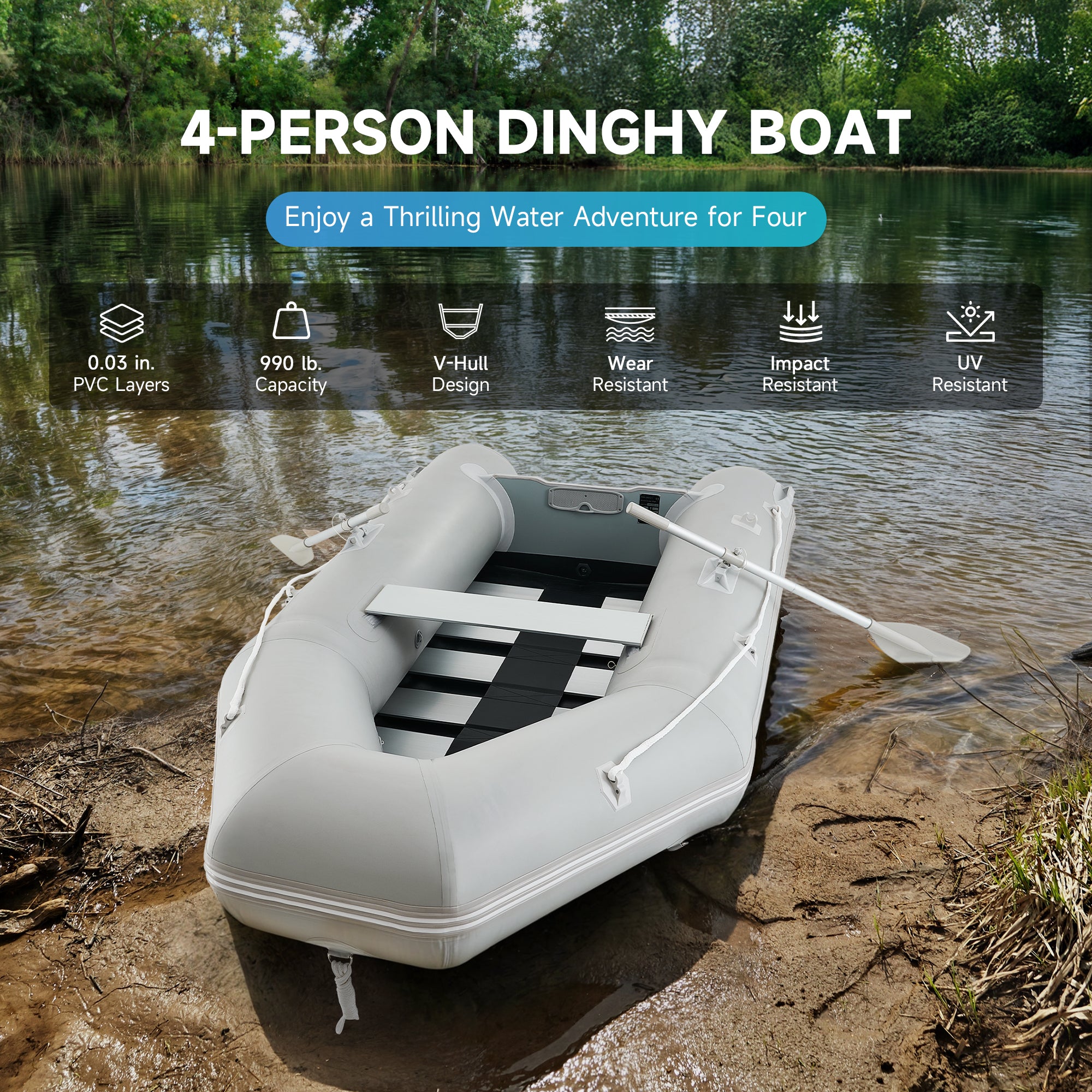 CO-Z 10ft Inflatable Dinghy, 4-Person 990lb PVC Raft with Aluminum Oar