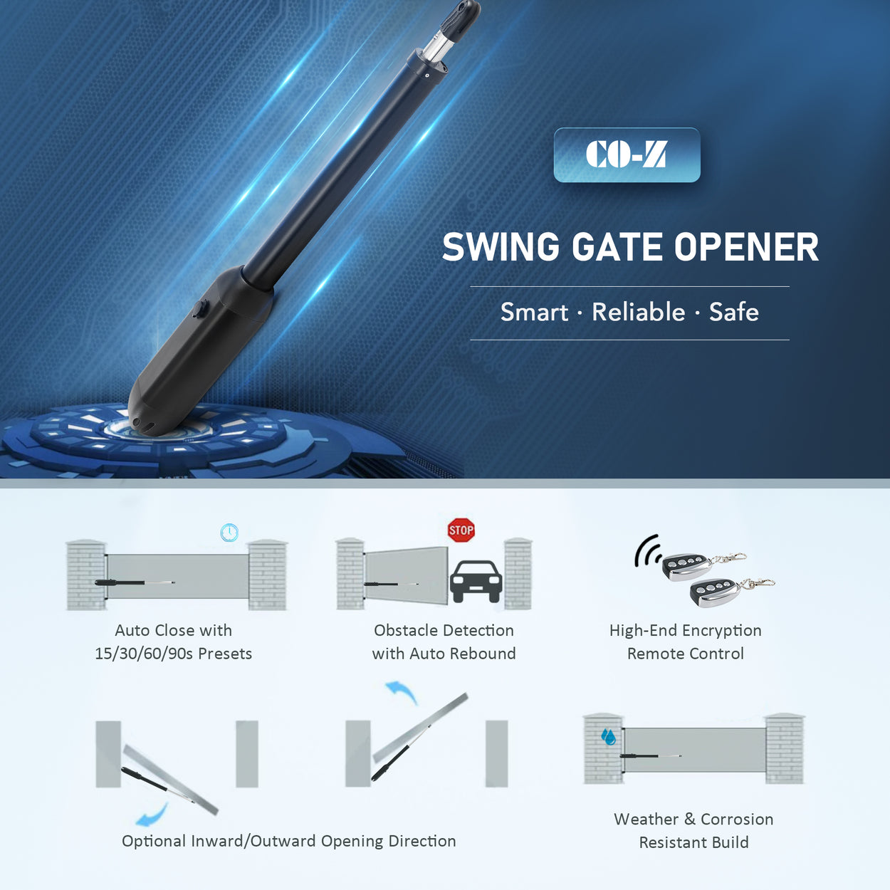 CO-Z 1100lb Electric Swing Gate Opener Kit 1100lb