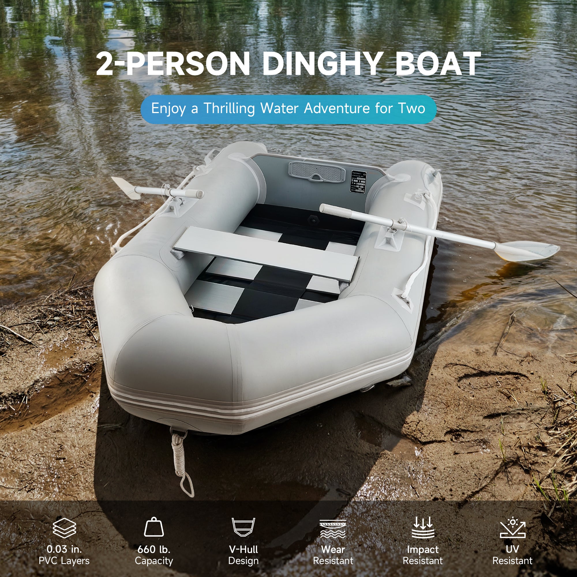 CO-Z 7.5ft Inflatable Boat for 2 PVC Dinghy Raft 660lb with Aluminum O