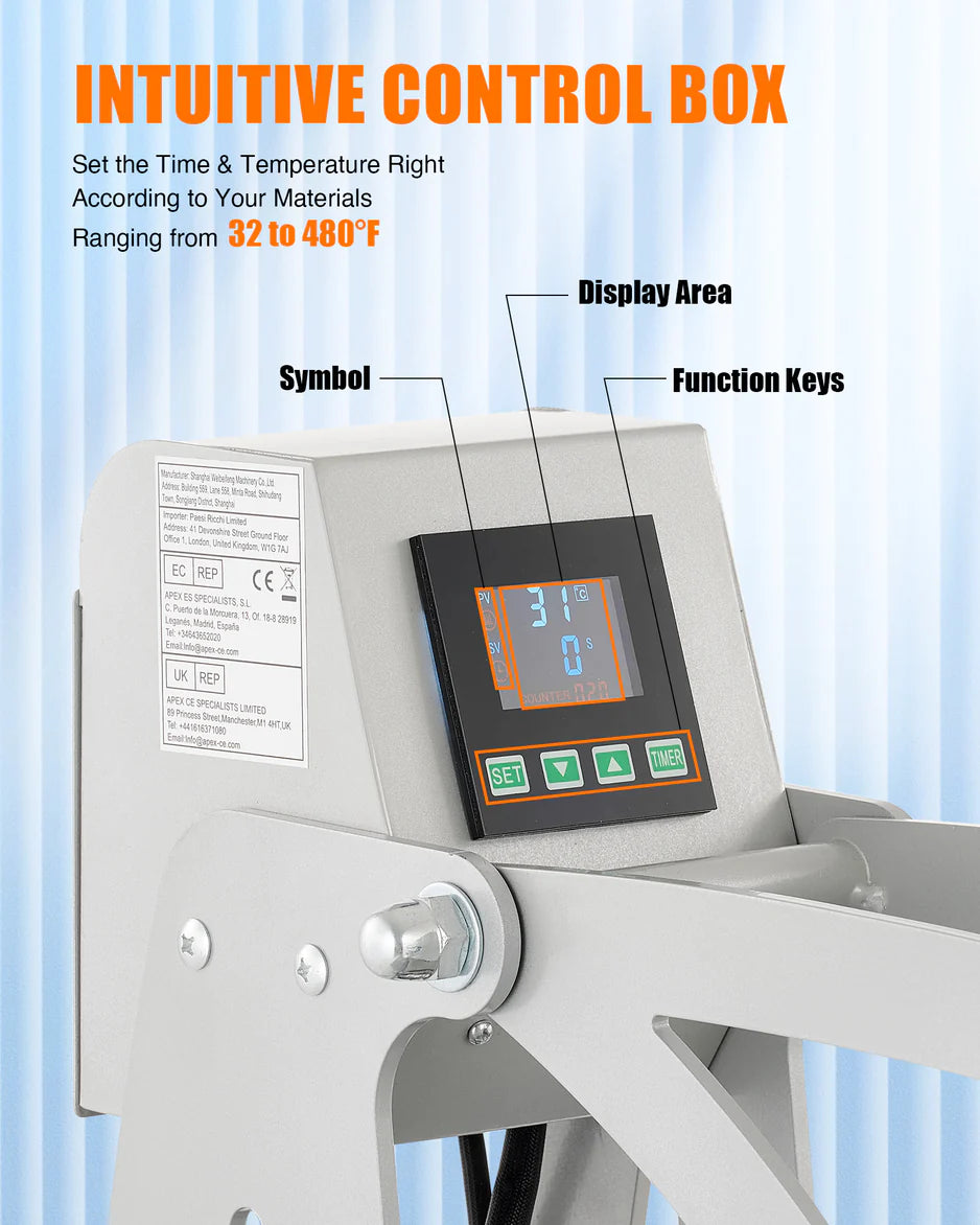 CREWORKS 16x20 Inch Auto-Open Clamshell Heat Press Machine – 1600W, Digital Display, Slide Base