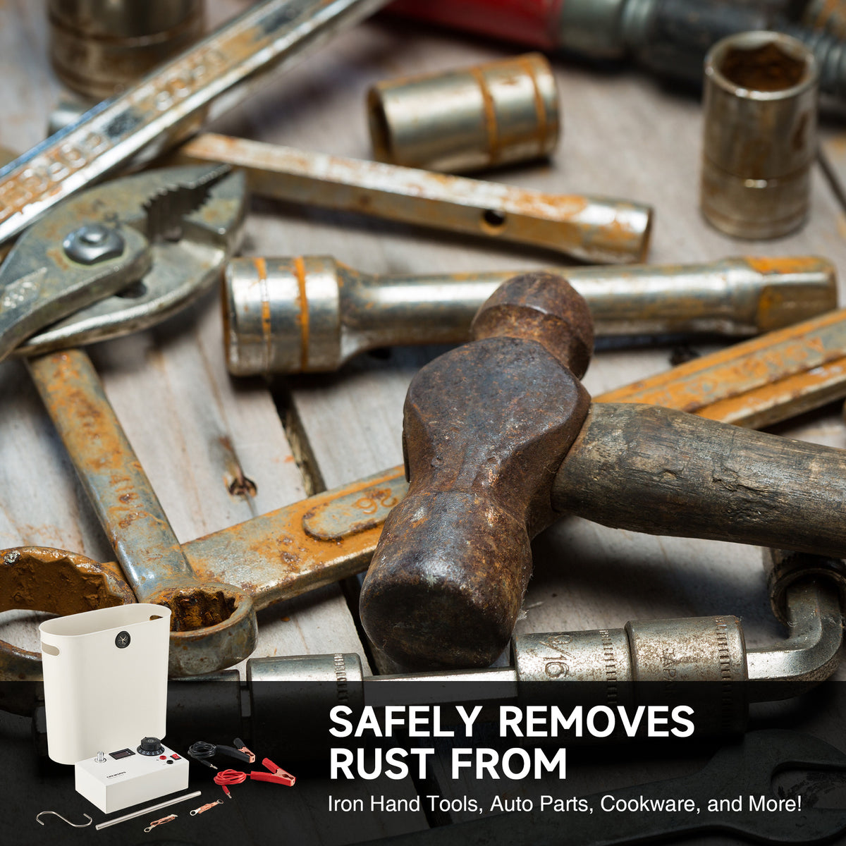 Electrolyte Rust Electrolytic Rust Removal Kit with 304 Stainless Steel Anode, Leads, a