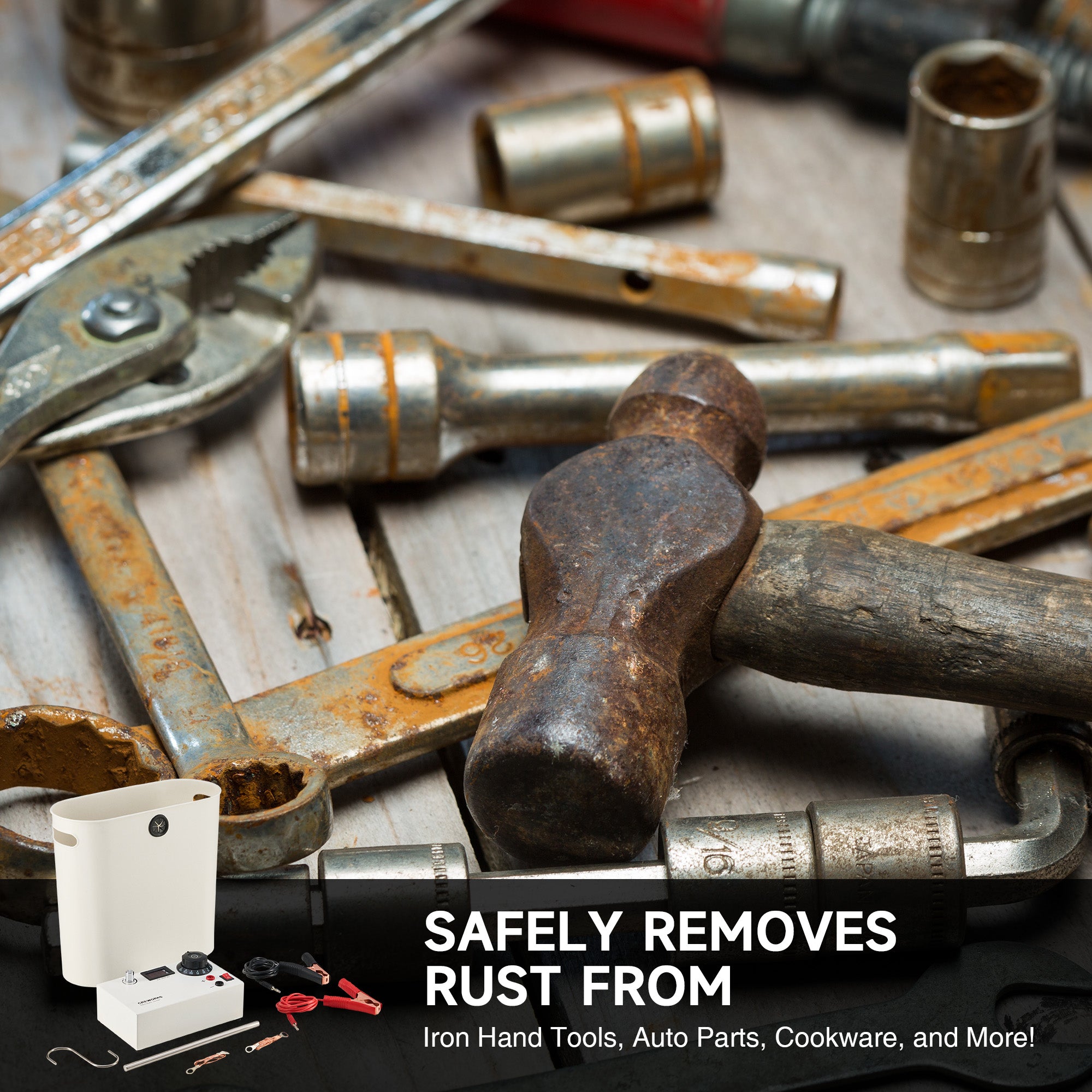 Electrolytic Rust Removal Kit with 304 Stainless Steel Anode, Leads, a