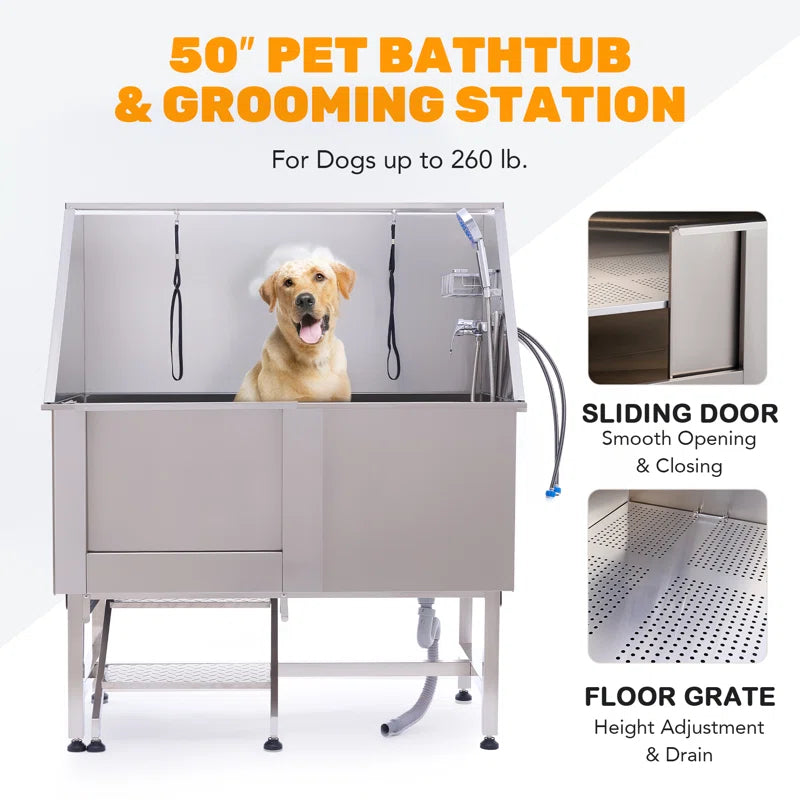 50 Stainless Steel Pet Grooming Tub Dog Bathtub