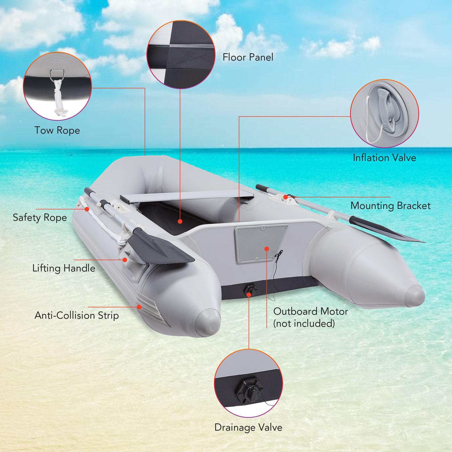 CO-Z 7.5 ft Inflatable Dinghy Boats with Aluminium Alloy Floor