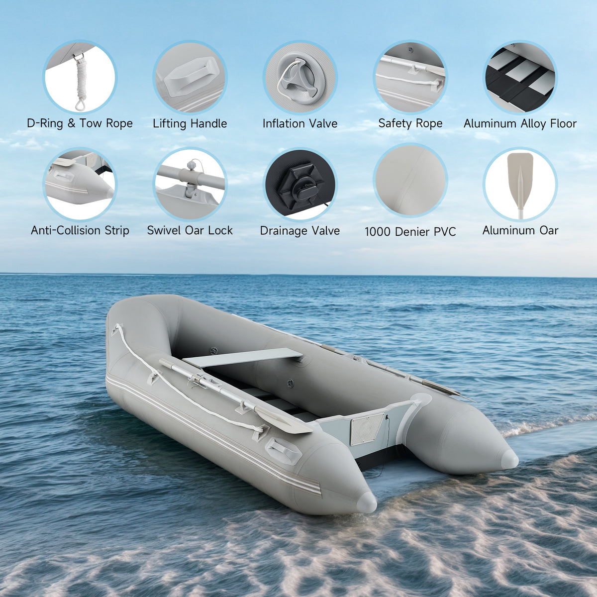 Pvc Water Raft CO-Z 10ft Inflatable Dinghy, 4-Person 990lb PVC Raft with Aluminum Oar