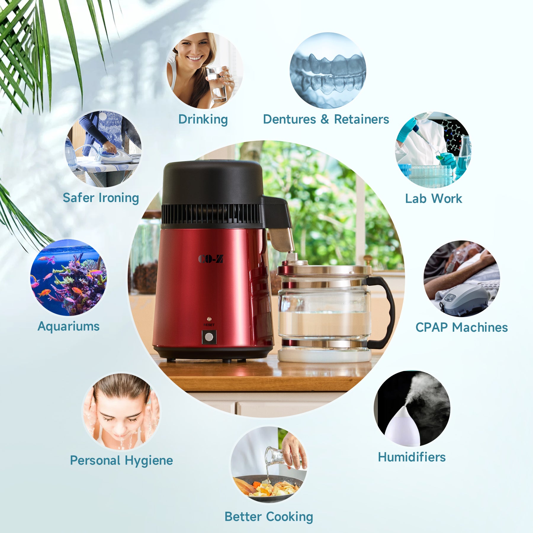CO-Z Red 1.1 Gallon Water Distiller, Distilled Water Machine