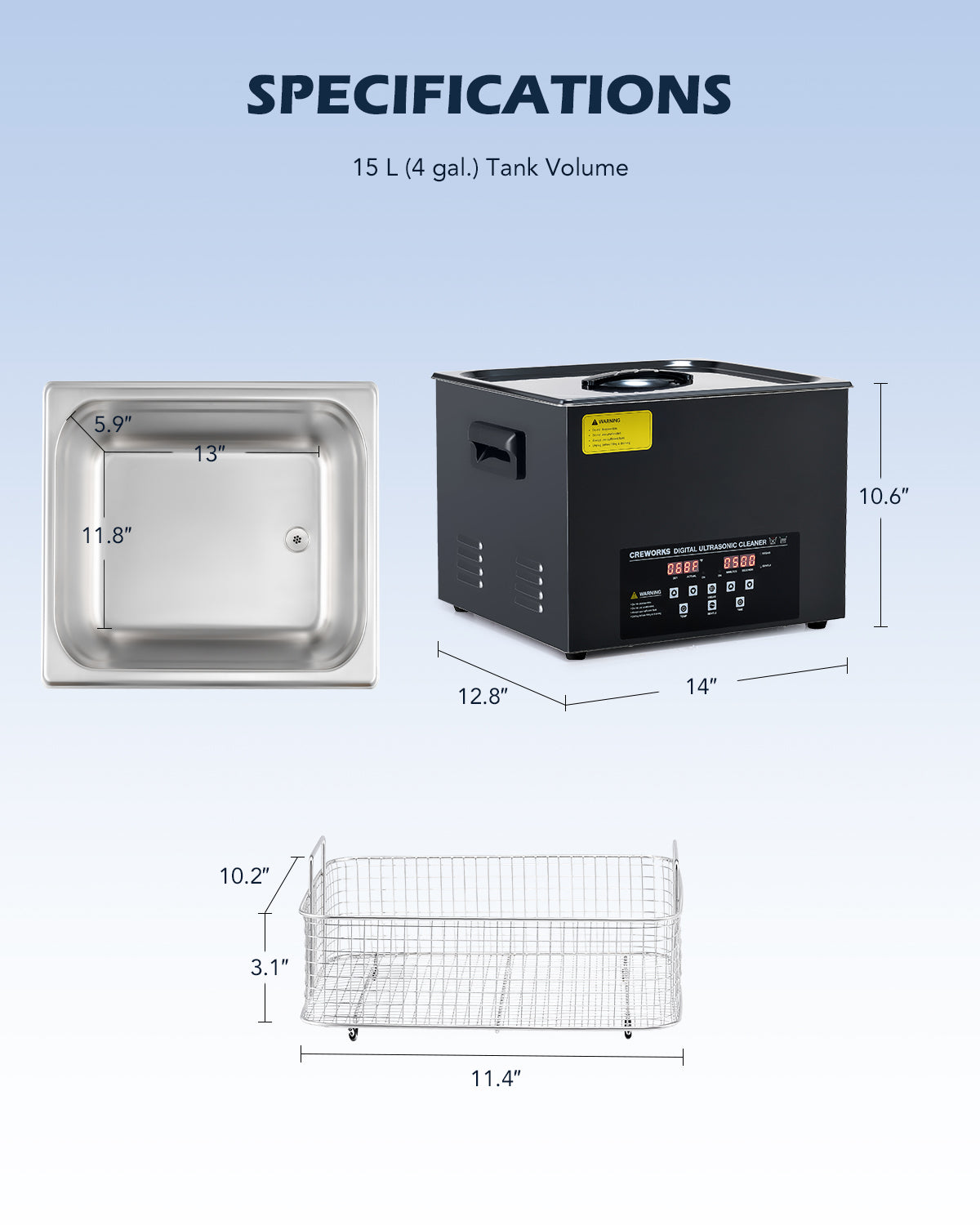 Creworks 15l ultrasonic cleaner