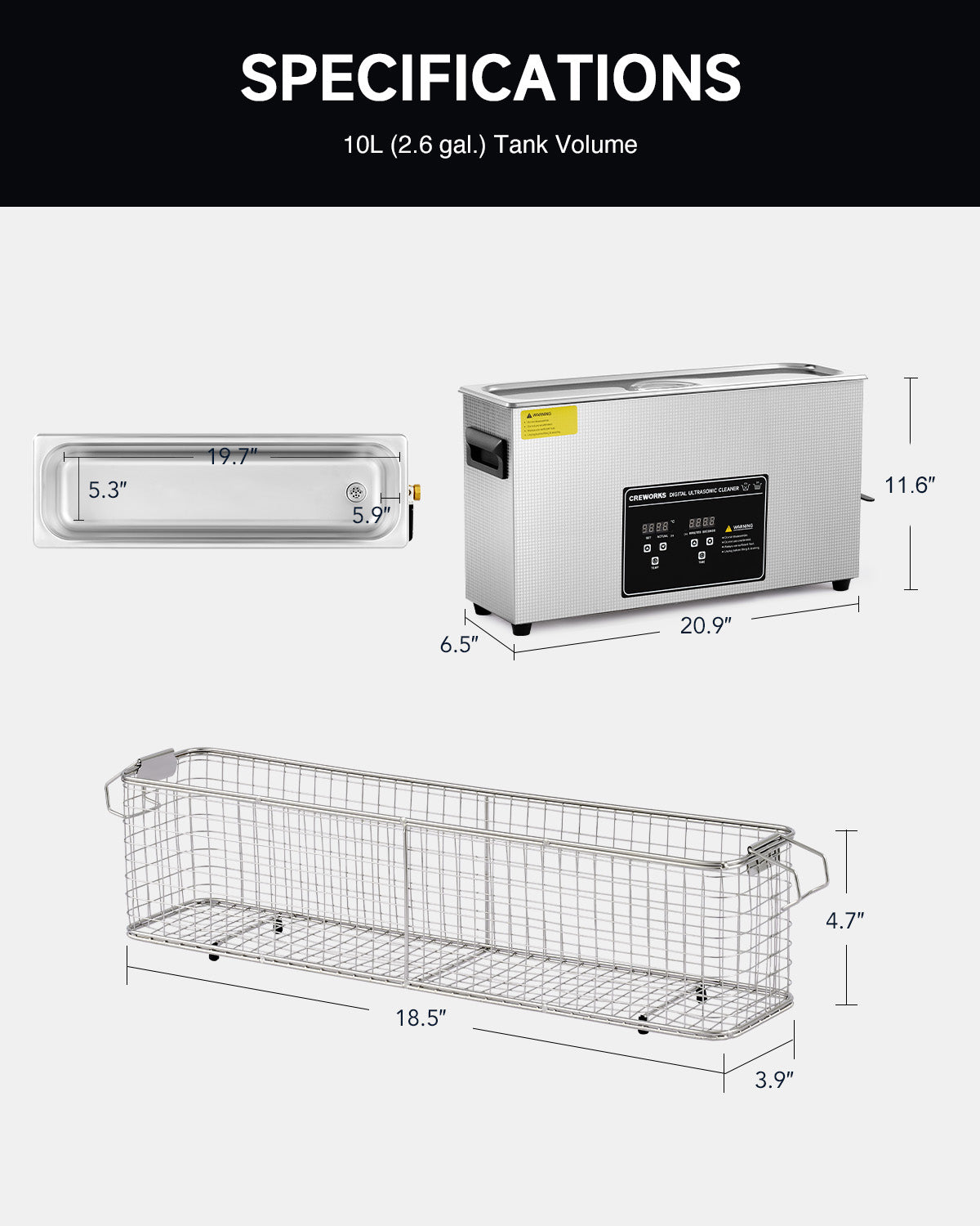 Creworks ultrasonic cleaner 10l for Gun Part Machine Auto Tool