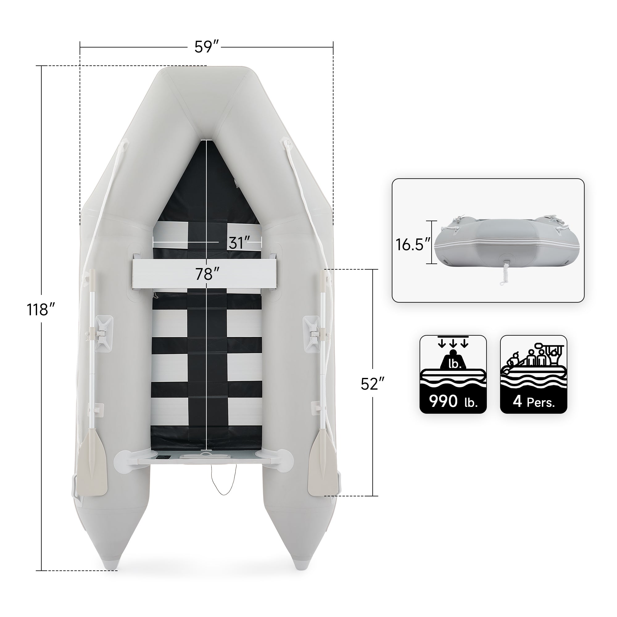 CO-Z 10ft Inflatable Dinghy, 4-Person 990lb PVC Raft with Aluminum Oar