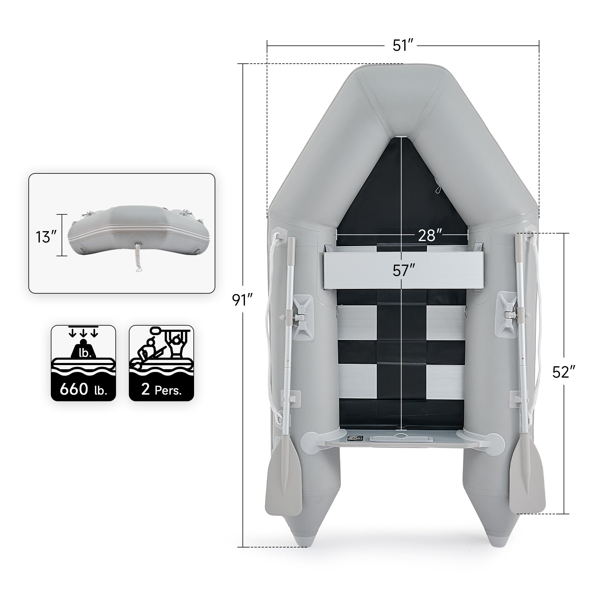 CO-Z 7.5ft Inflatable Boat for 2 PVC Dinghy Raft 660lb with Aluminum O