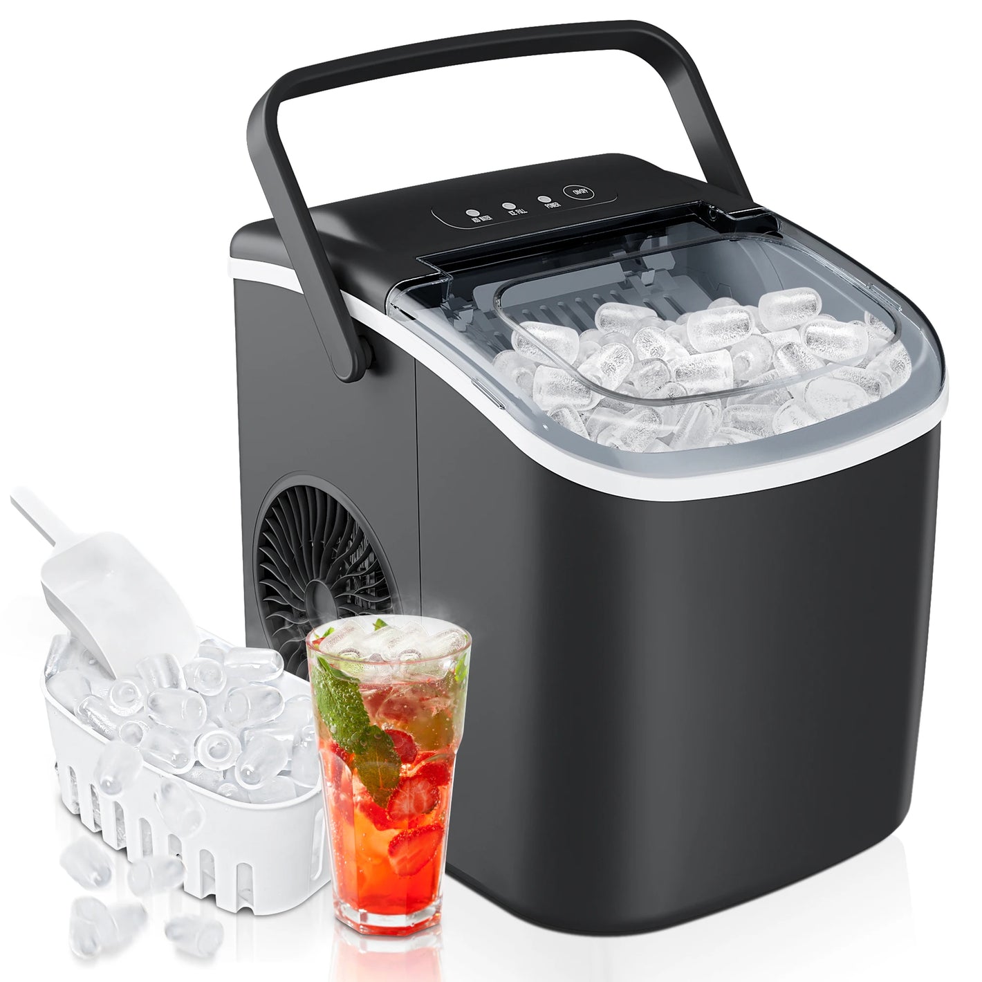 Portable Desktop Ice Maker with Self-Cleaning & Ice Scoop, Bullet Ice for Home/Kitchen/RV