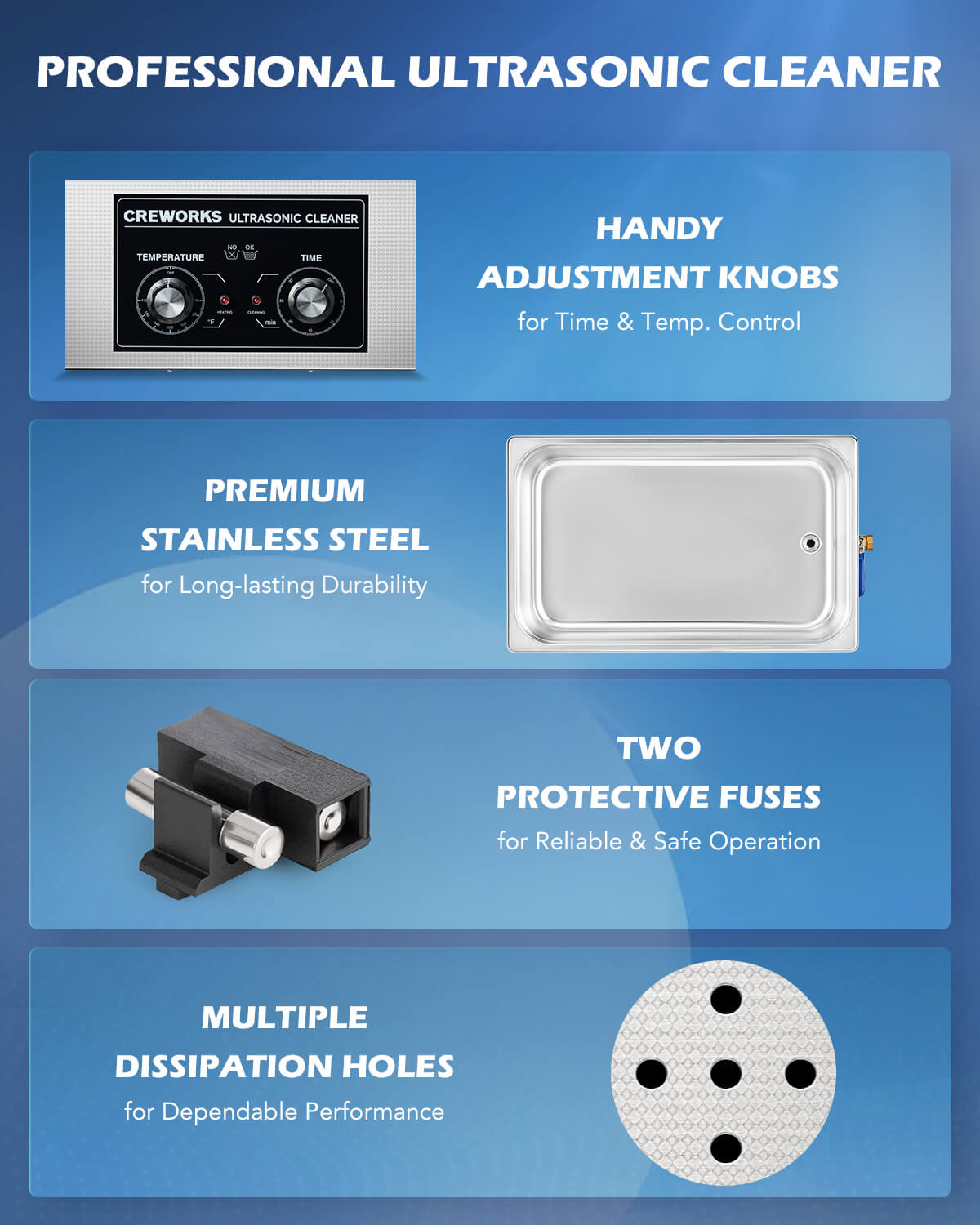 CO-Z 30l Knob Ultrasonic Cleaner with Digital Timer and Heater