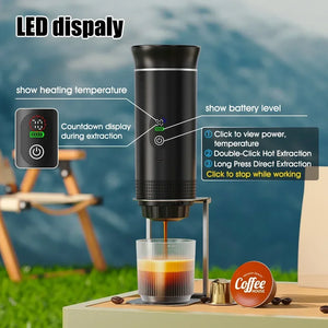 Portable Espresso Coffee Machine with Digital Display — 3-in-1 Capsule Coffee Maker for Car, Home & Camping