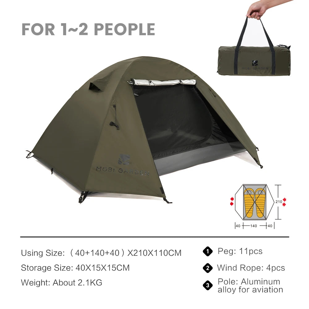 one touch tent Camping & Backpacking Tent — Waterproof, Rainproof, Silver-Coated Sun Protection, Easy Setup Hiking Shelter, Olive Green 2P