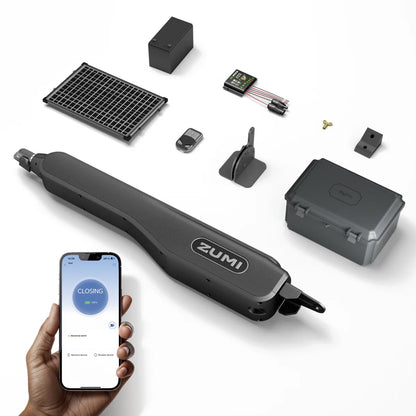 Zumi-Authorized WS1 Pro 1100 lb. Solar Heavy Single Swing Gate Opener with Battery