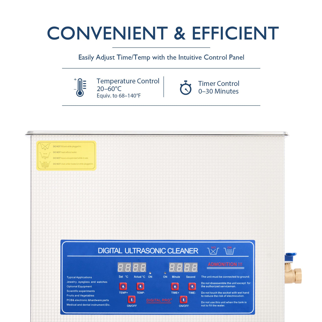 CO-Z Ultrasonic Cleaner with Heater and Timer, 4 gal