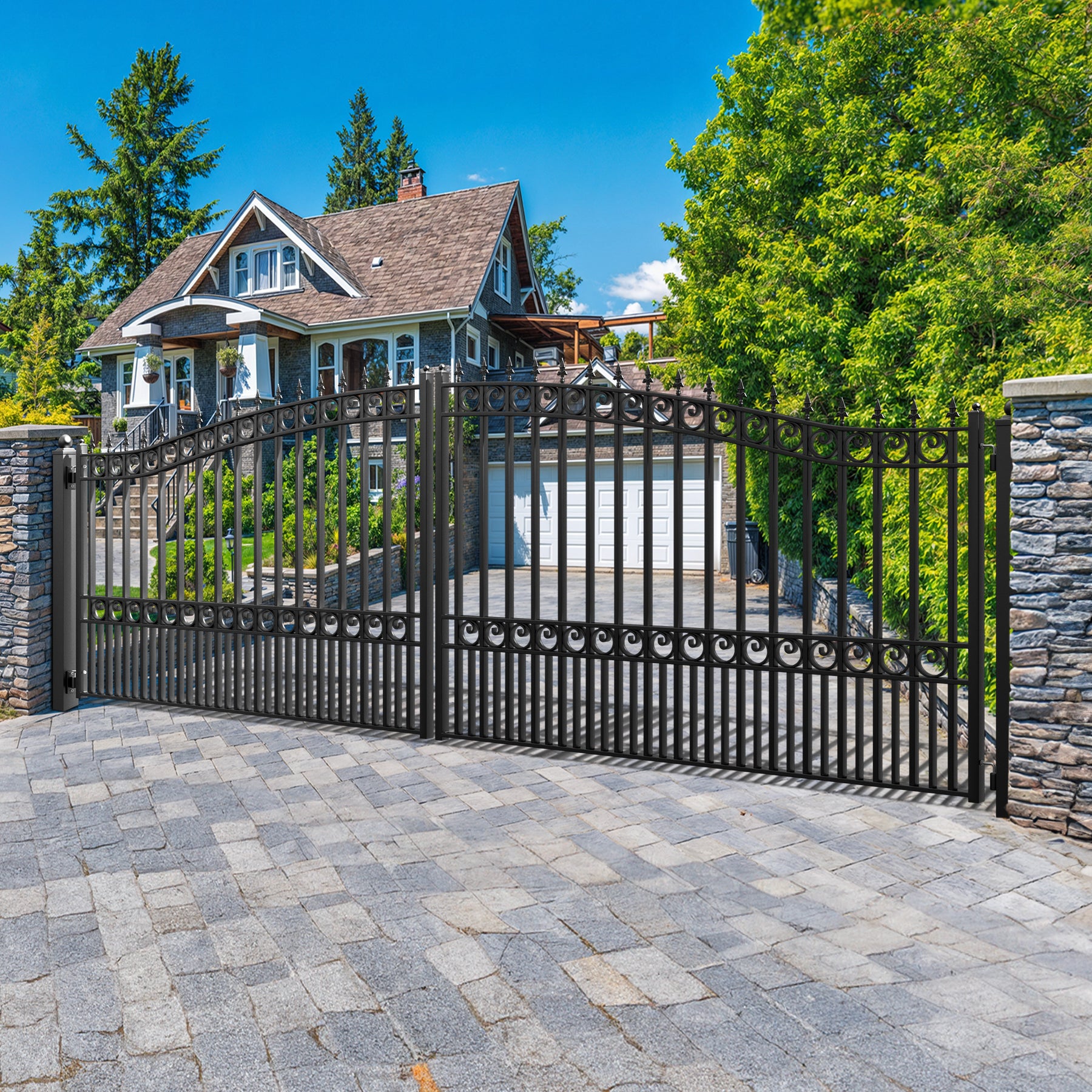ZUMI Broadway Style Dual Swing Driveway Gates | Stylish Iron Gates