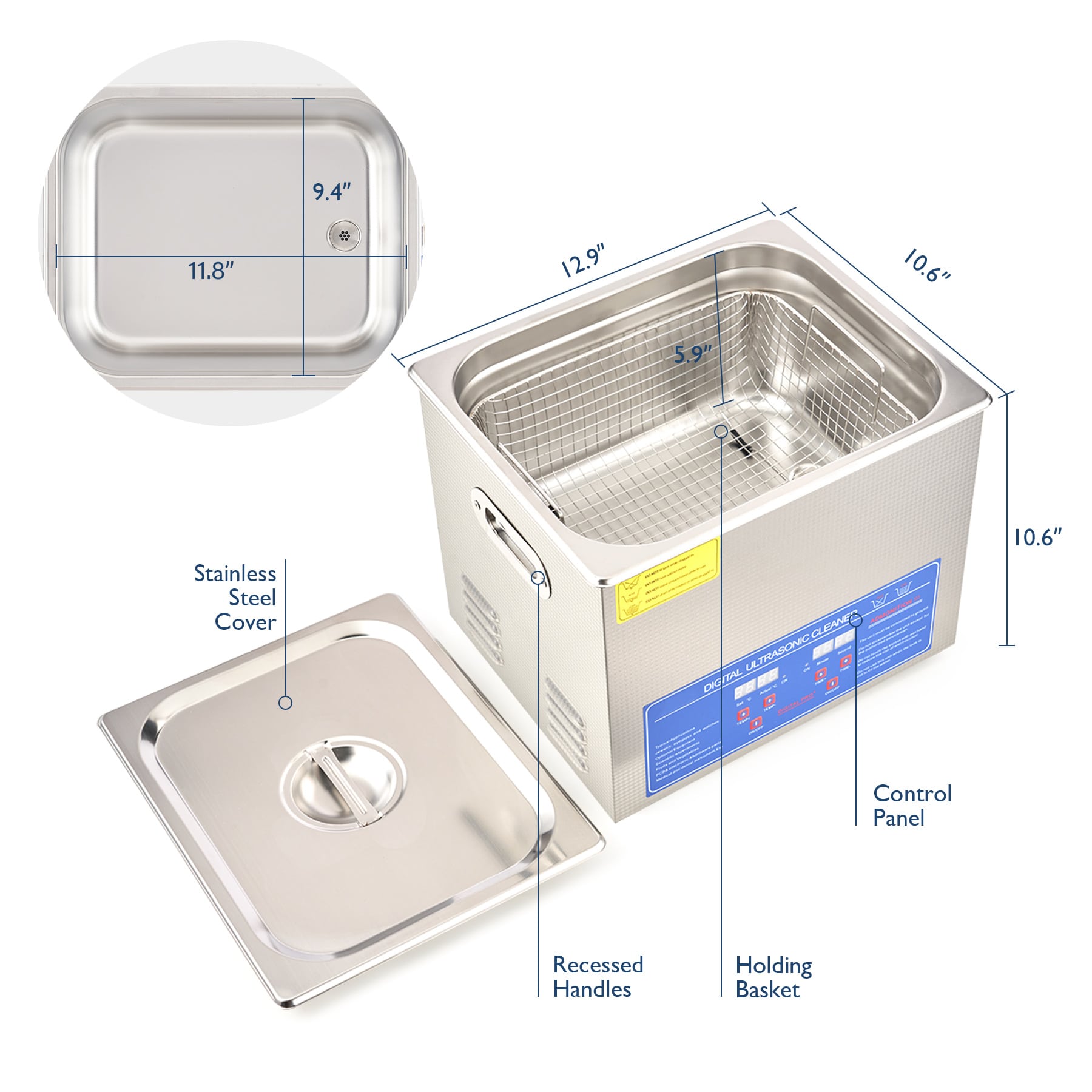 COZ 10L Ultrasonic Cleaner with Digital Heater and Timer