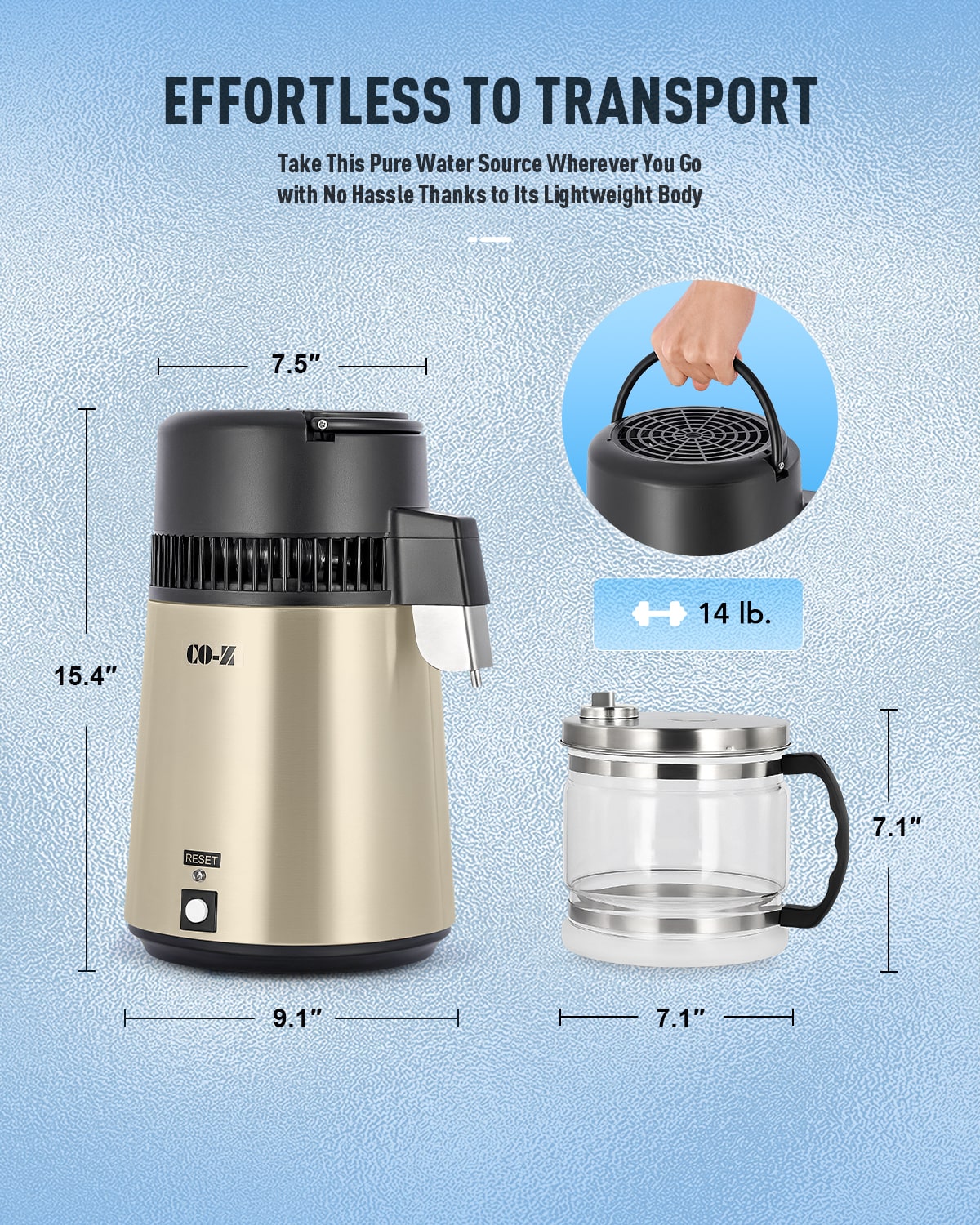 CO-Z Gold 1.1 Gallon Water Distiller with Glass Container