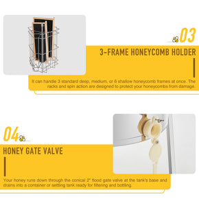 3-Frame Manual Honey Extractor Honeycomb Beekeeping Equipment Adjustable Stands - Kaiezen