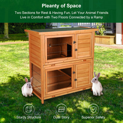 Clearance 2-Tier Outdoor Wooden Bunny Rabbit Hutch
