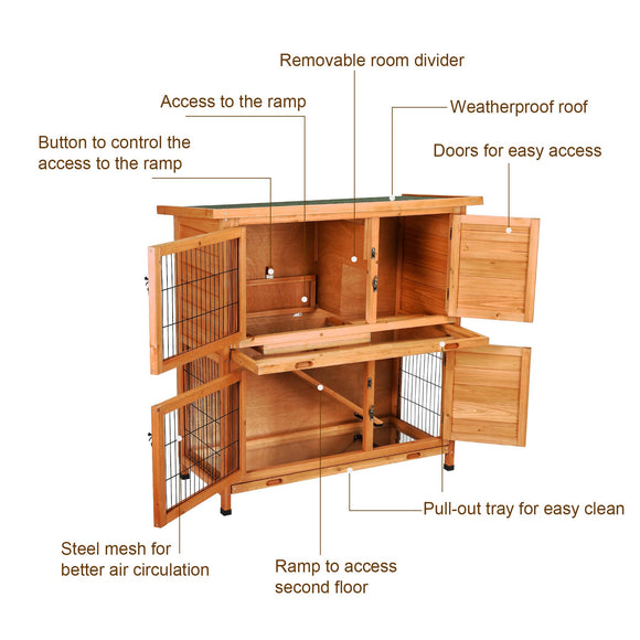 COZ 2 Tier Wooden Rabbit Hutch or Guinea Pig House