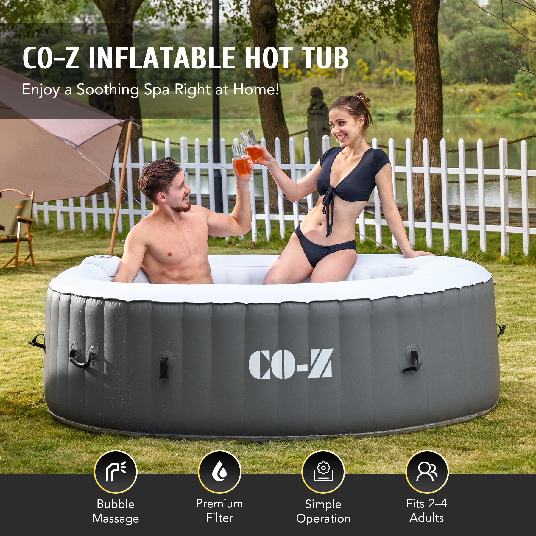 CO-Z Inflatable Hot Tub for 2 person