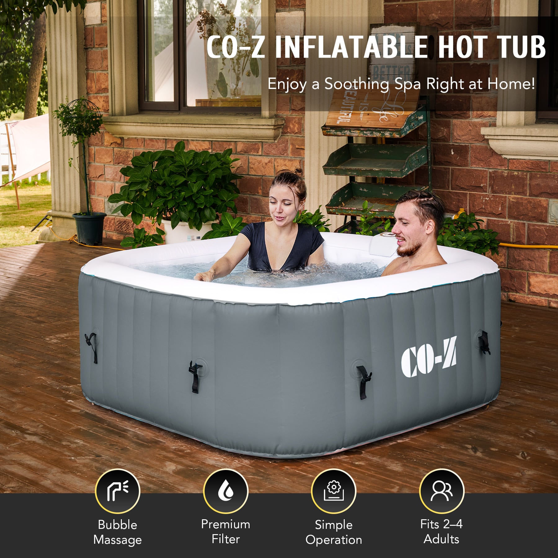 4-Person Inflatable Hot Tub with Electric Air Pump