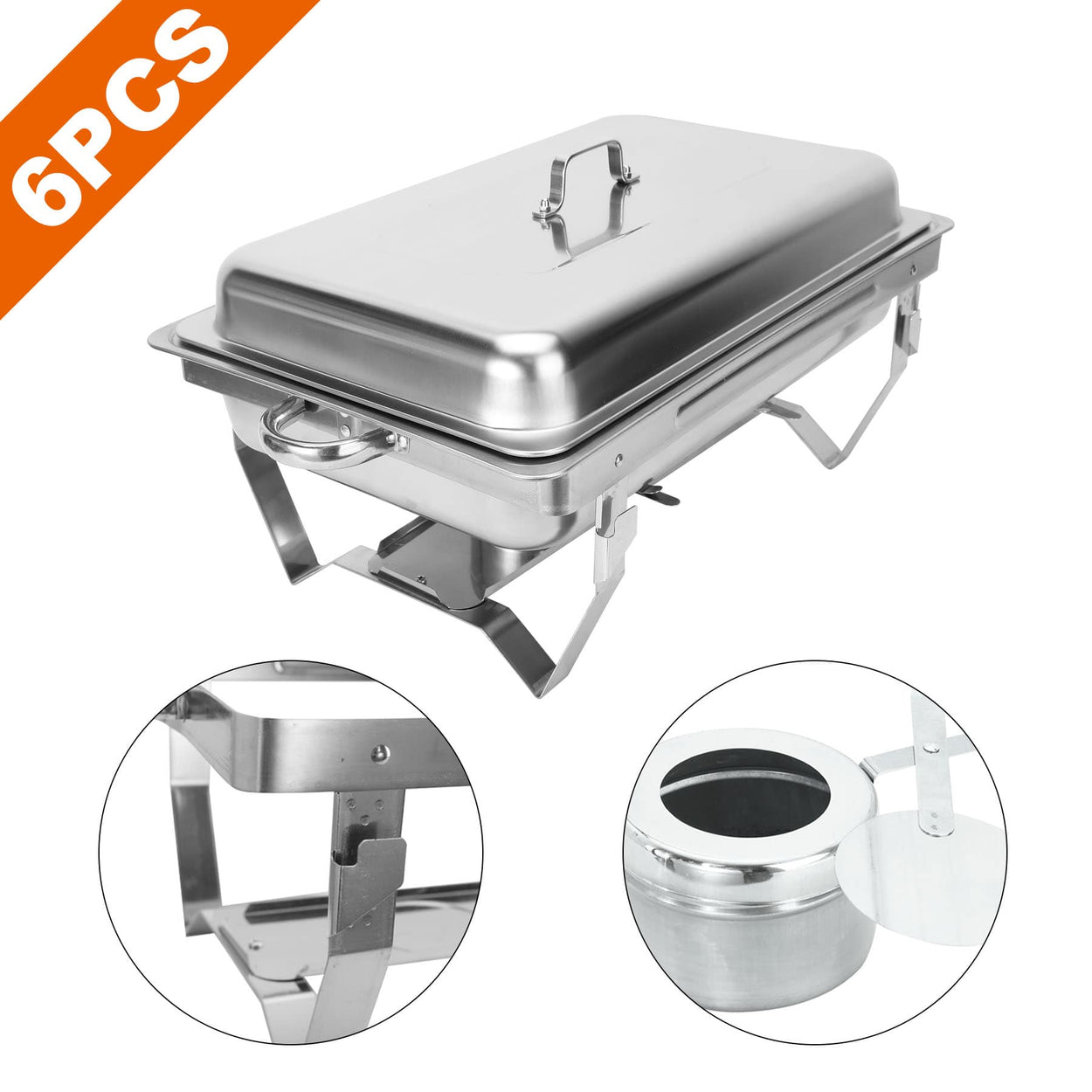 CO-Z 6 Pack Chafer Dish Set 9L/8Q High-Grade Stainless Steel Pans