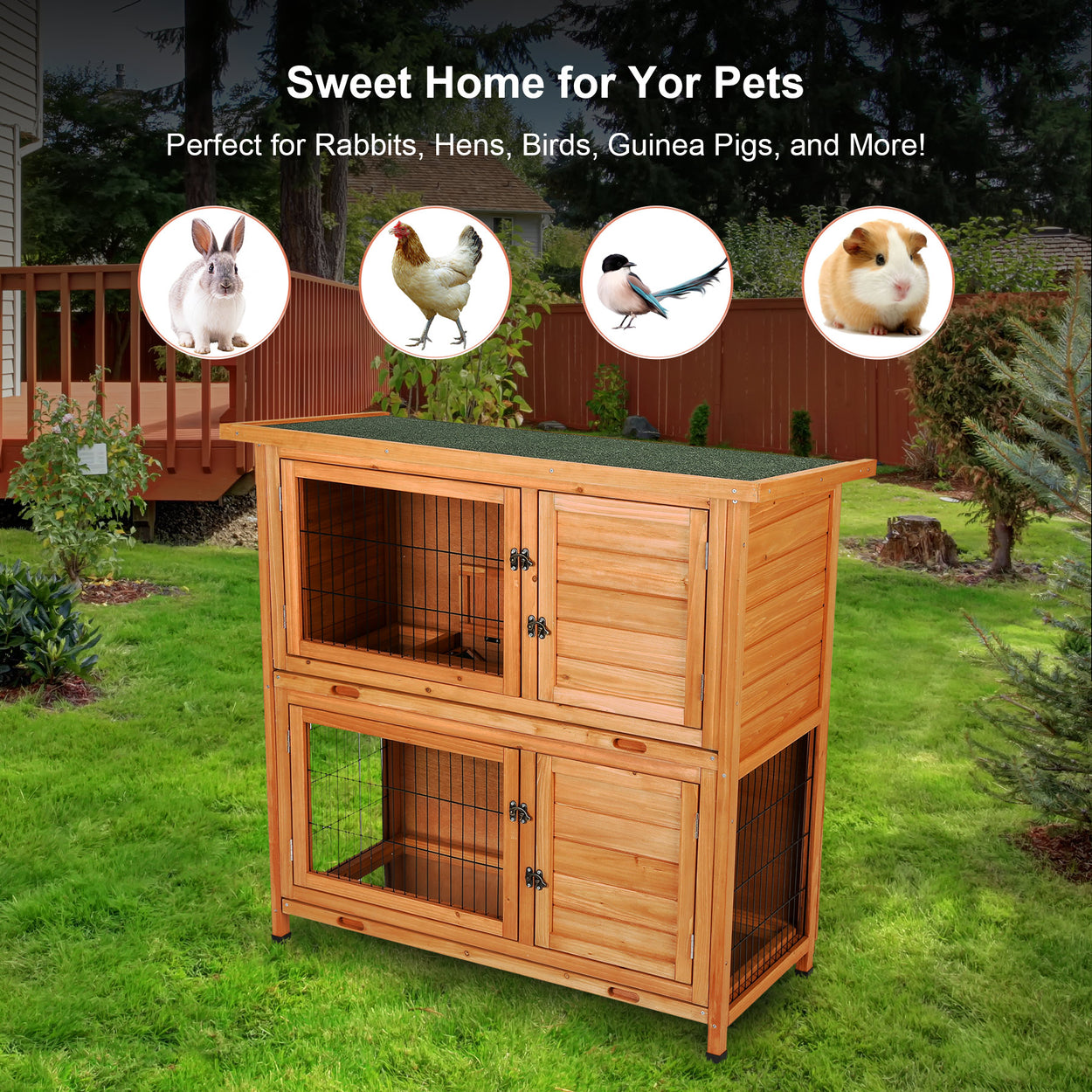 Clearance 2-Tier Outdoor Wooden Hutch for pets
