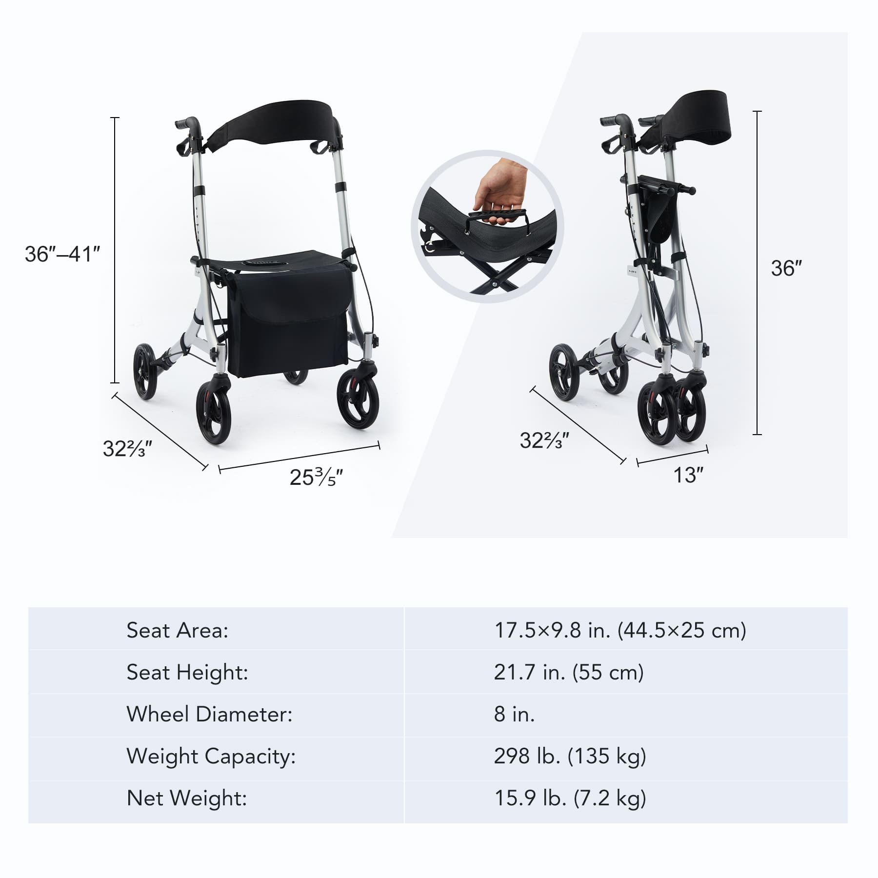 CO-Z Clearance Foldable Rollator Walker for Seniors with Dual Brakes & Backrest