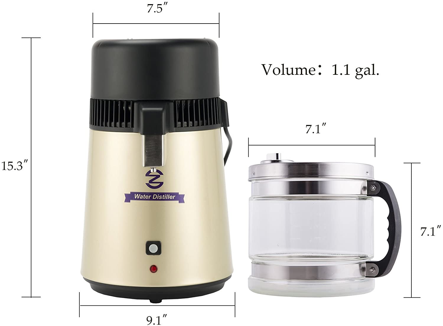 CO-Z 1 gallon Stainless Steel Distilling Pure Water Machine gold