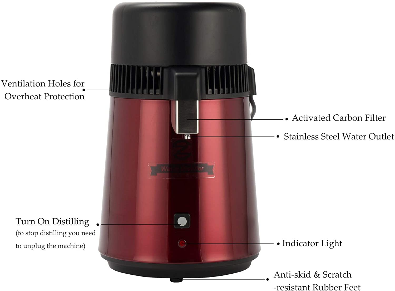 CO-Z Red 1.1 Gallon Water Distiller, Distilled Water Machine CO-Z Red 1.1 Gallon Water Distiller, Distilled Water Machine