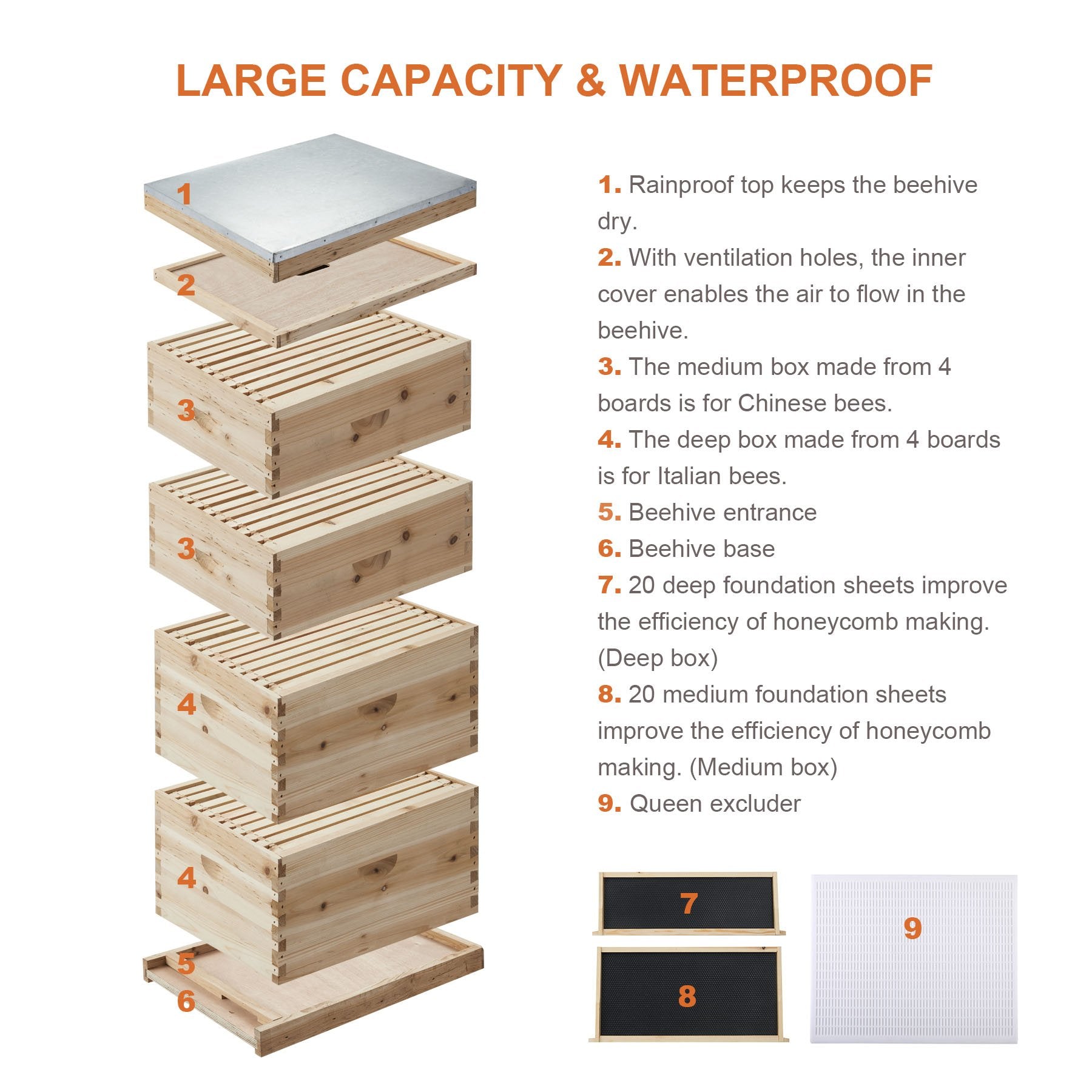 40-Frame Langstroth Beehive with Medium & Deep Frames