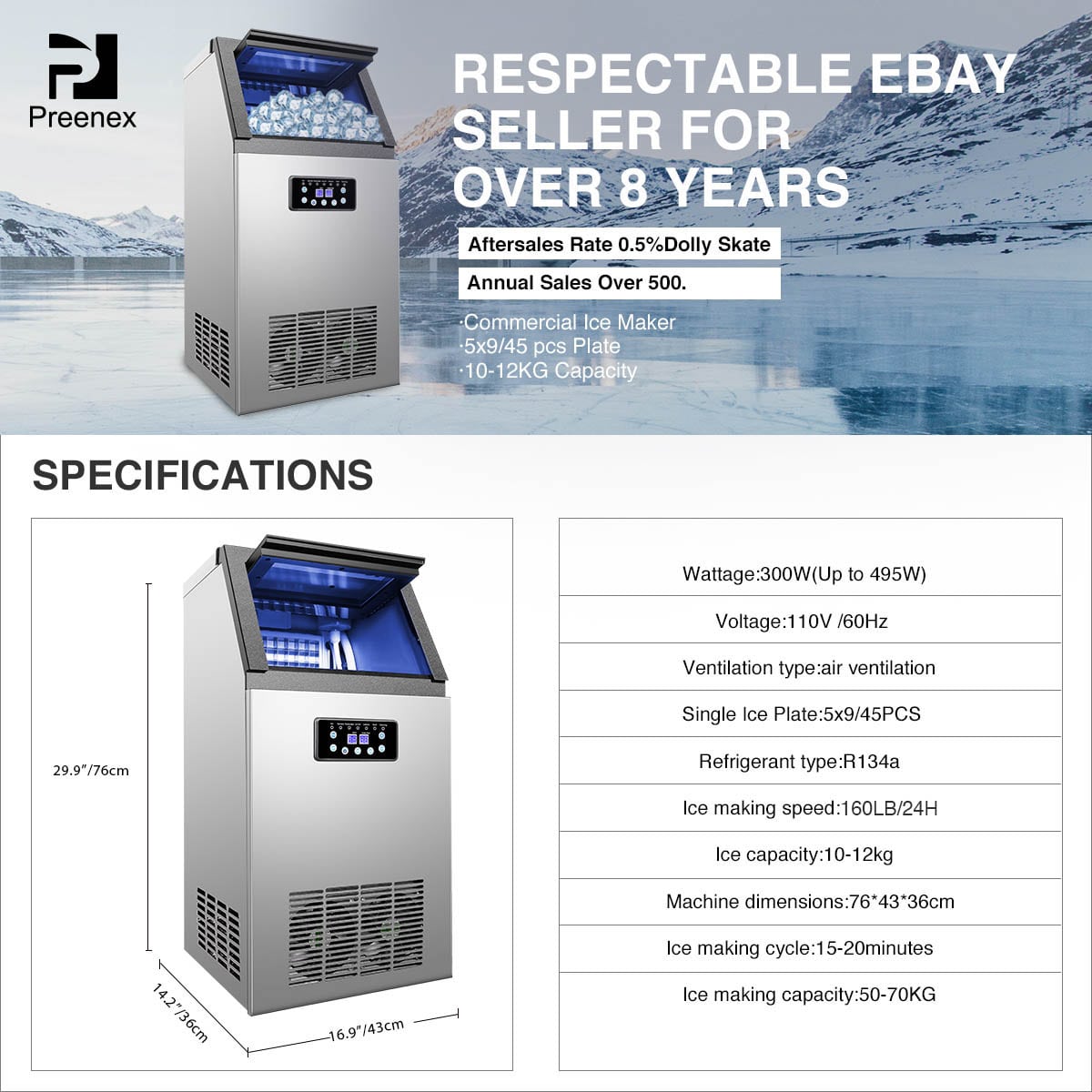 160-Pounds Commercial Ice Maker Machine for Sale