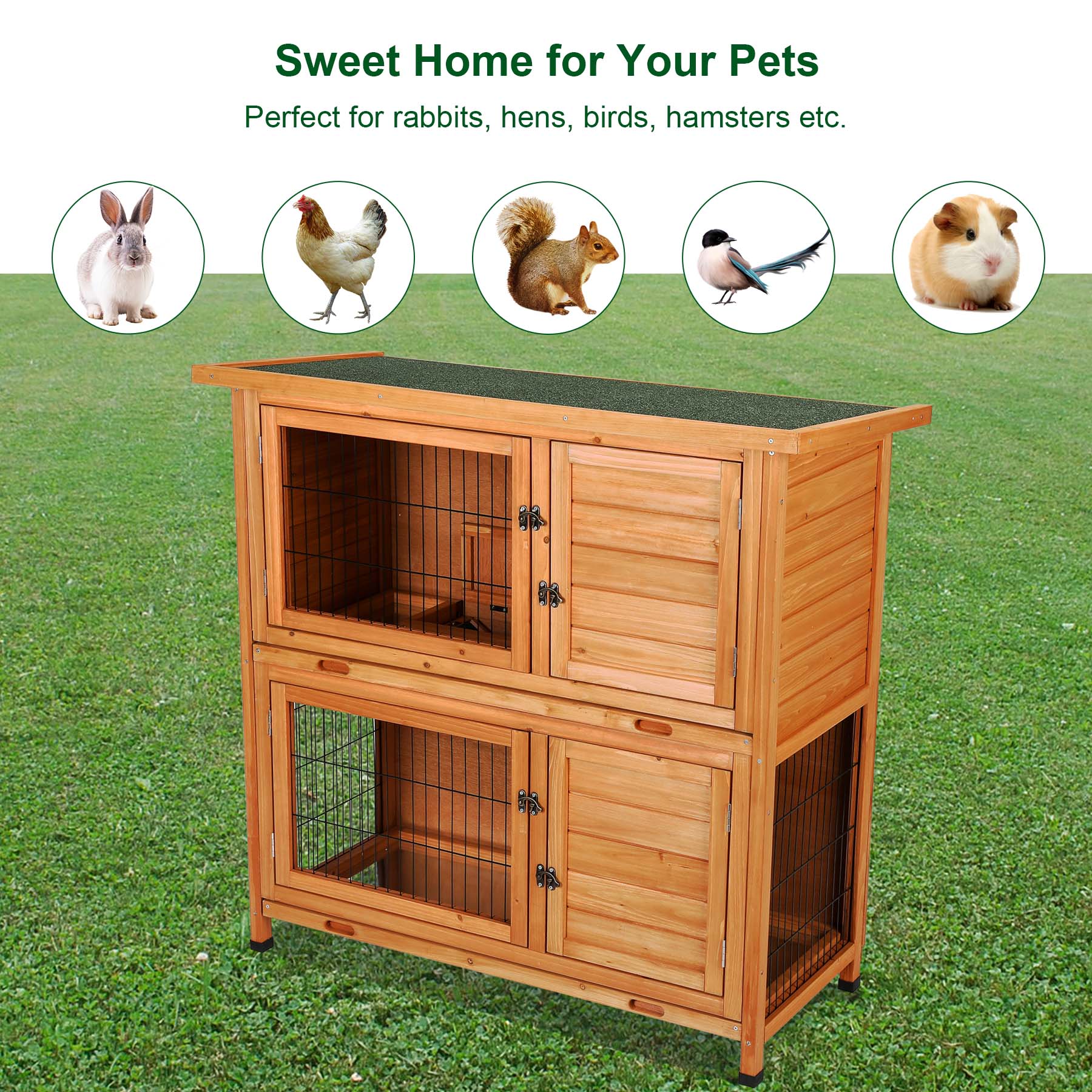 Deluxe-2-Tier-Compact-Pet-House-Wooden-Rabbit-Hutch