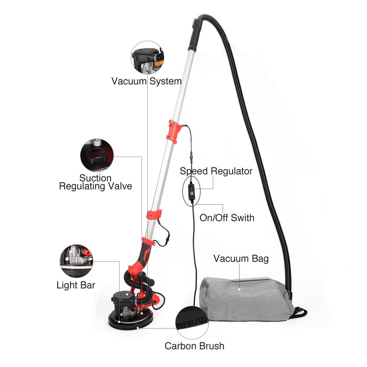 Electric 800W Drywall Sander with Vacuum