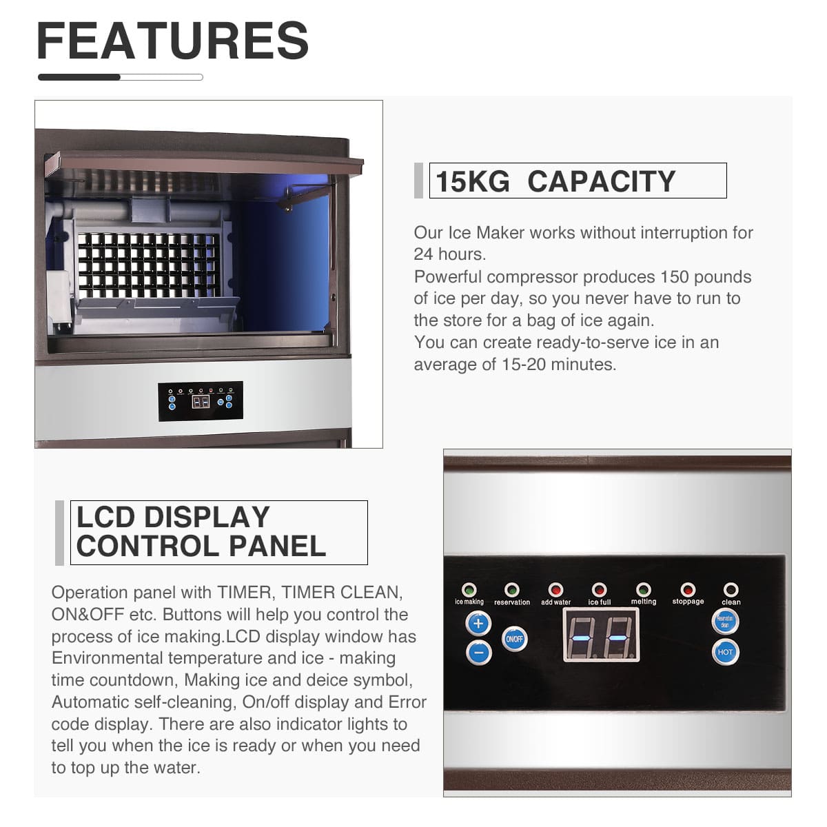 5x11 Ice Cubes, LCD Panel Ice Maker Machine