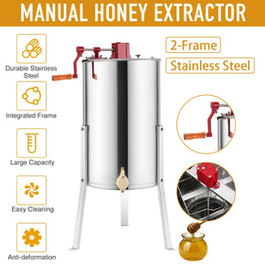2 Frame Manual Honey Extractor Beekeeping Honeycomb Drum 24" Adjustable Stands - Kaiezen