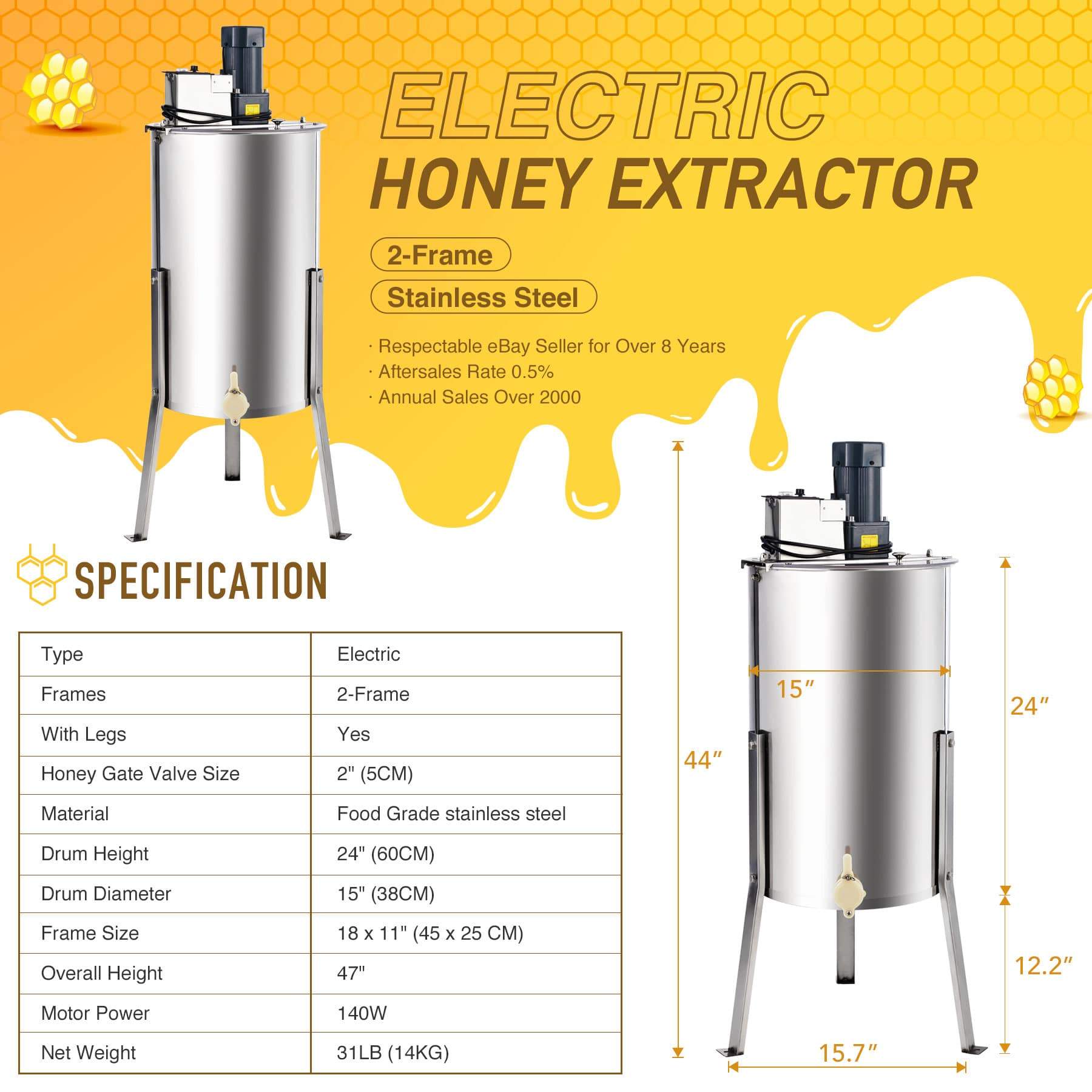 honeyページ 4 to 8 Frame Stainless Steel Honey Extractor – VIVO - desk