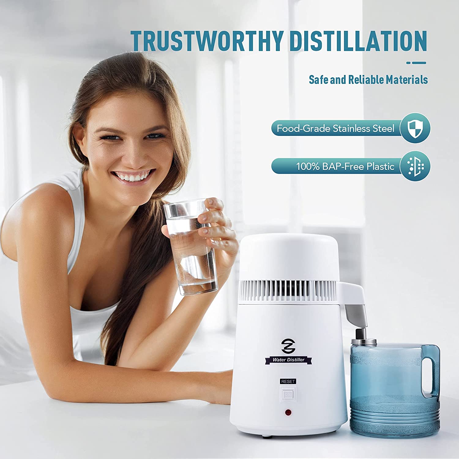 CO-Z 4l Stainless Steel Distilling Pure Water Machine white