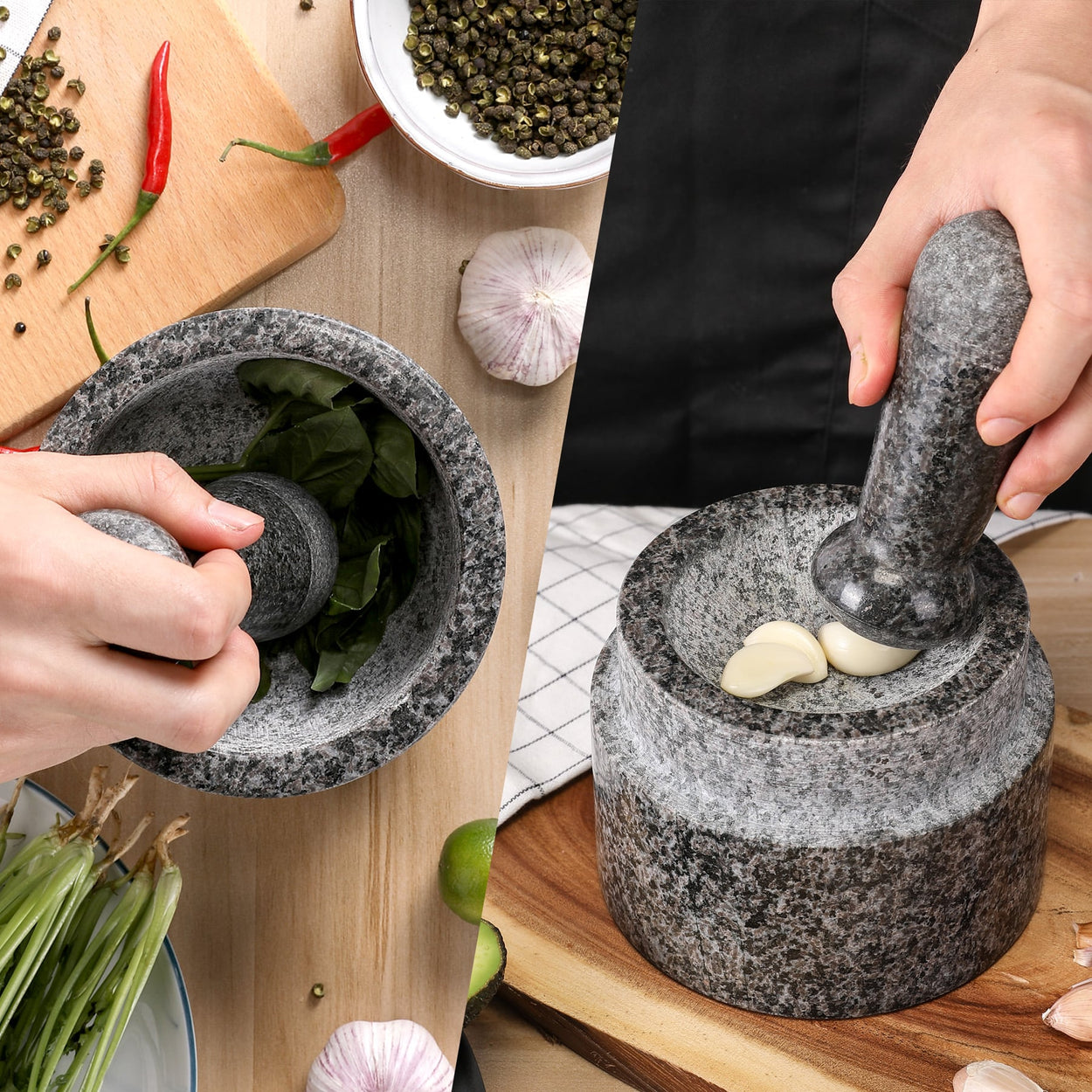 CO-Z Granite Mortar and Pestle Set, 5.5 Inches, 13.5 Oz with Spoon, Black  Finish