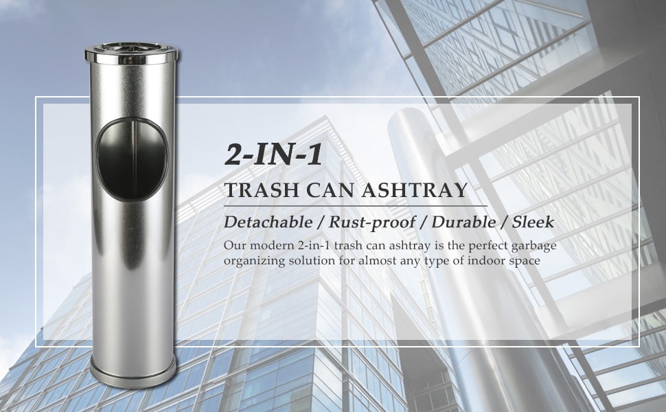 Light Weight Steel Trash Can with Ashtray (1.2 Gal)